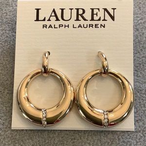 Ralph Lauren Gold-Tone Pave Sculpted Circle Door Knocker Drop Earrings